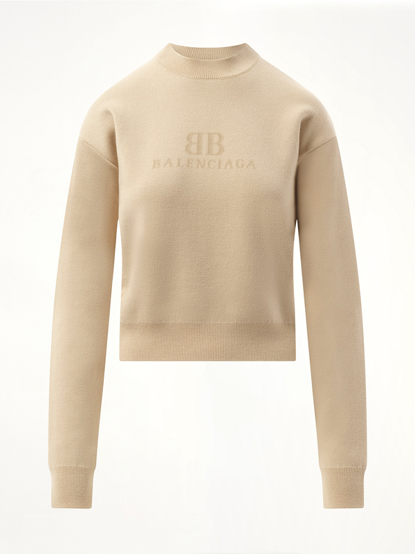 Cropped Sweater in Beige Front View | BALENCIAGA