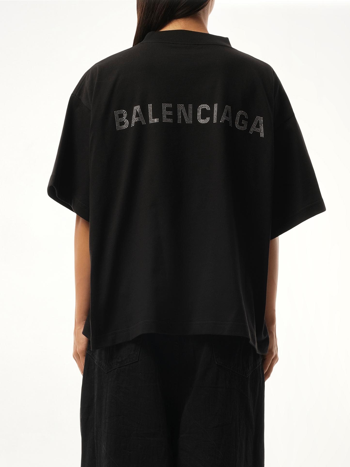 Paris Strass Cropped T-Shirt in Black