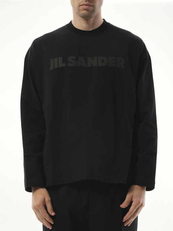 Jil Sander 同色系徽标黑色长袖 T 恤