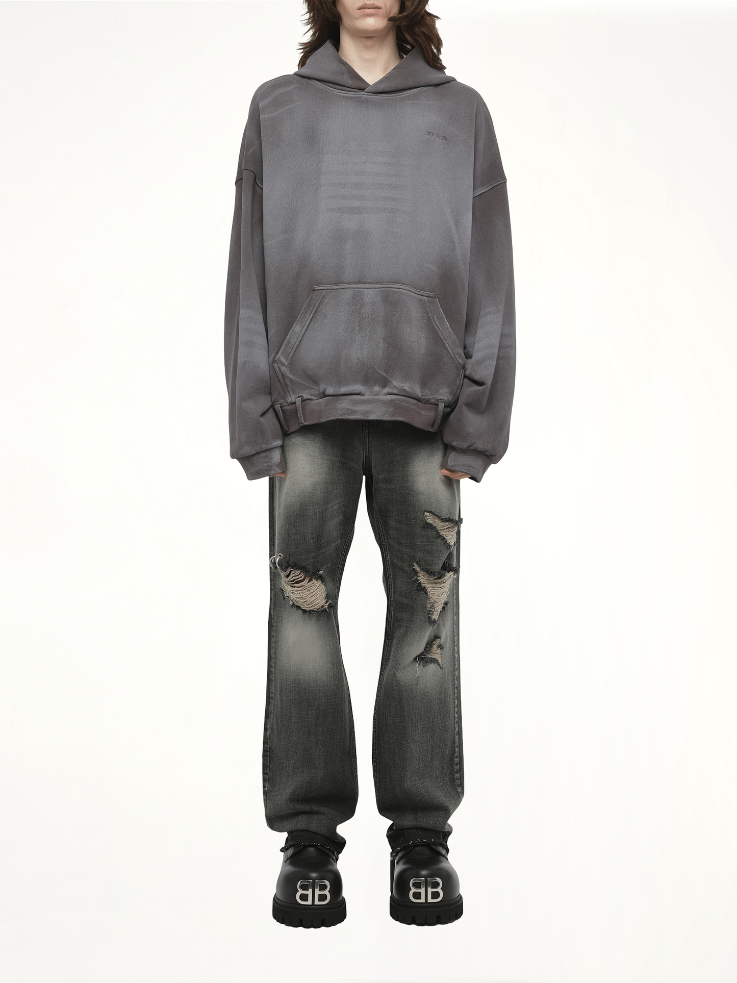 Spray Washed Hoodie in Charcoal