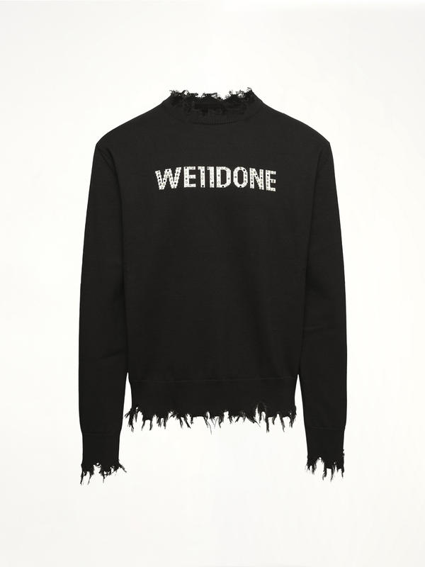 Grunge Rhinestone Logo Sweater in Black