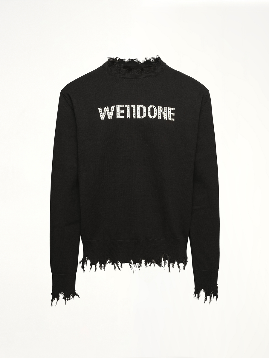 Grunge Rhinestone Logo Sweater in Black