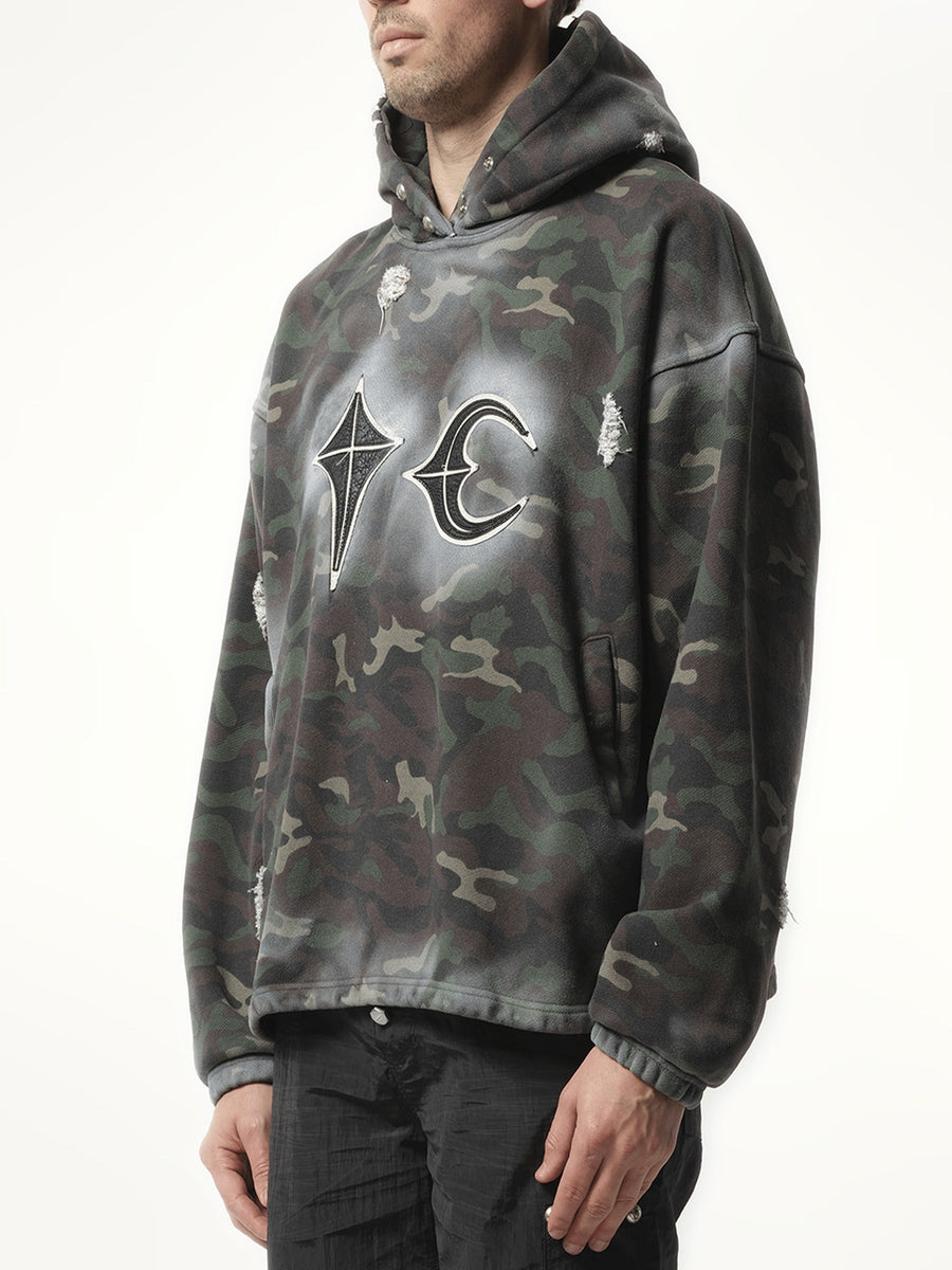 Thug Club Sprayed Camoflage Rock Hoodie in Camo