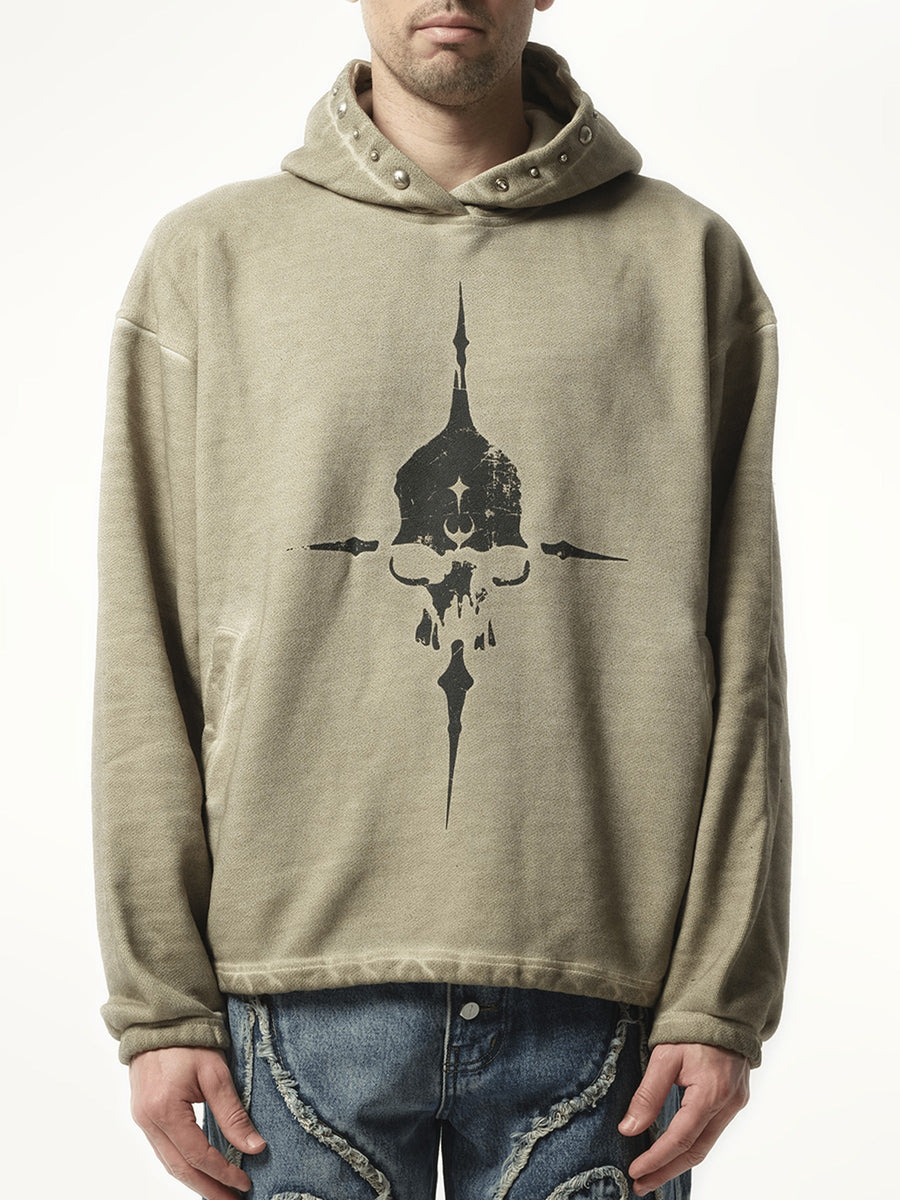 Thug Club Peace Stud Hoodie in Beige