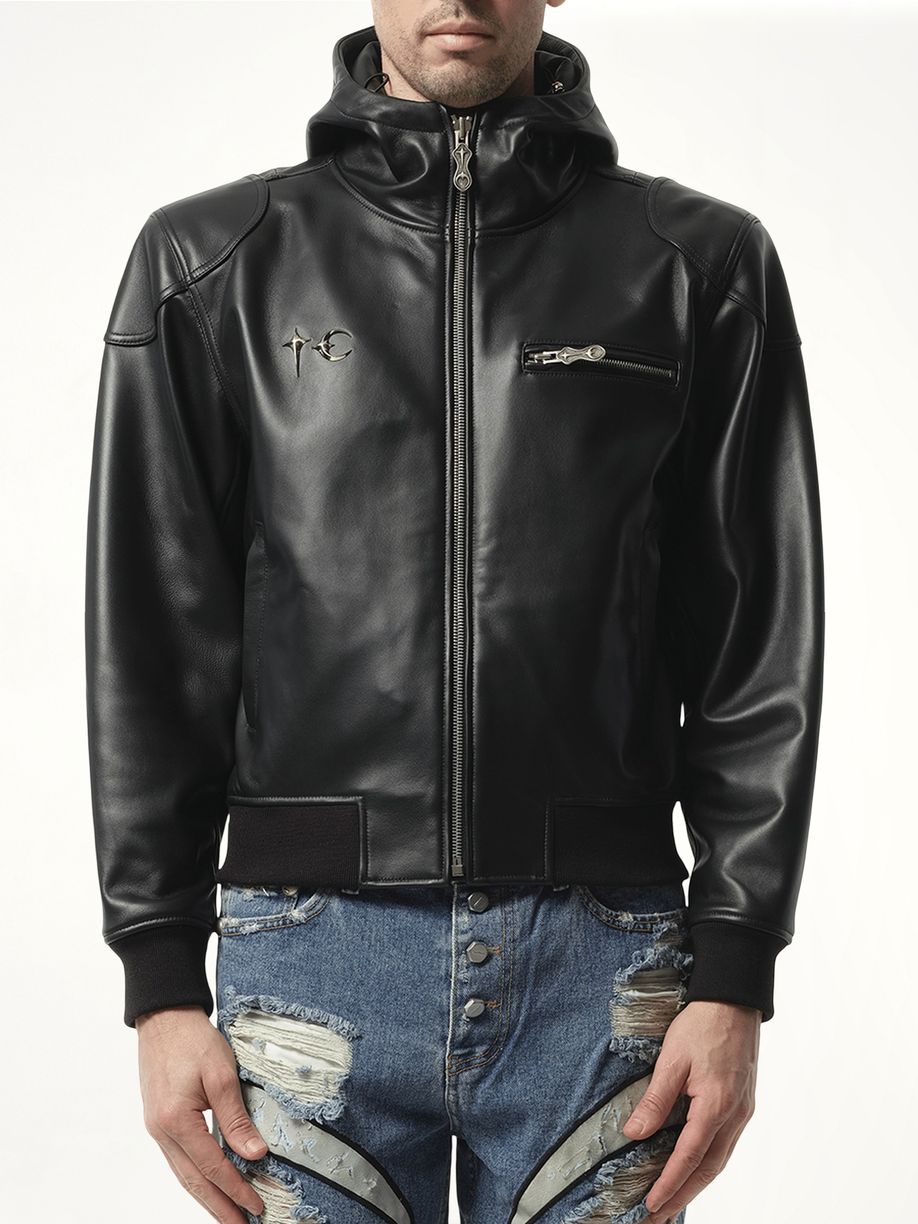 THUG CLUB Slim Rock Leather Jacket in Black | MARAIS THUG CLUB Slim Rock Leather Jacket in Black | MARAIS