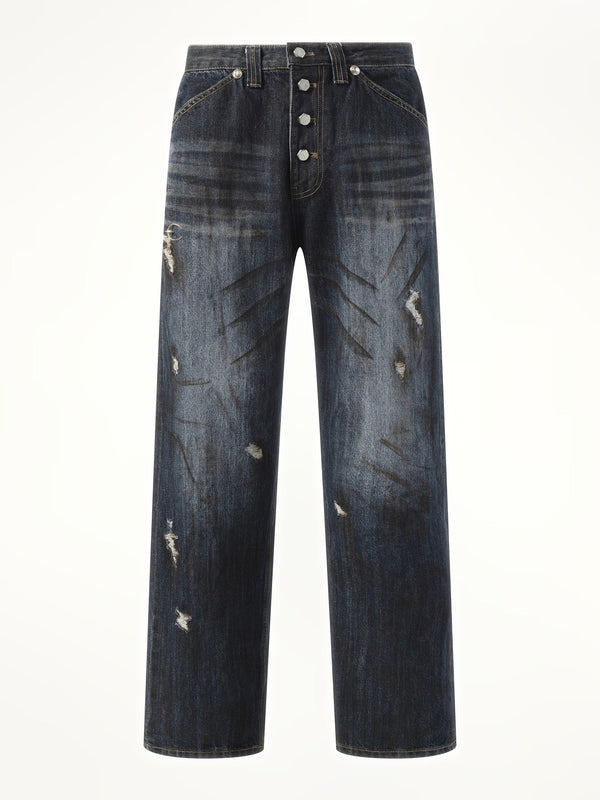 Thug Club Burn Down Denim Pants in Blue