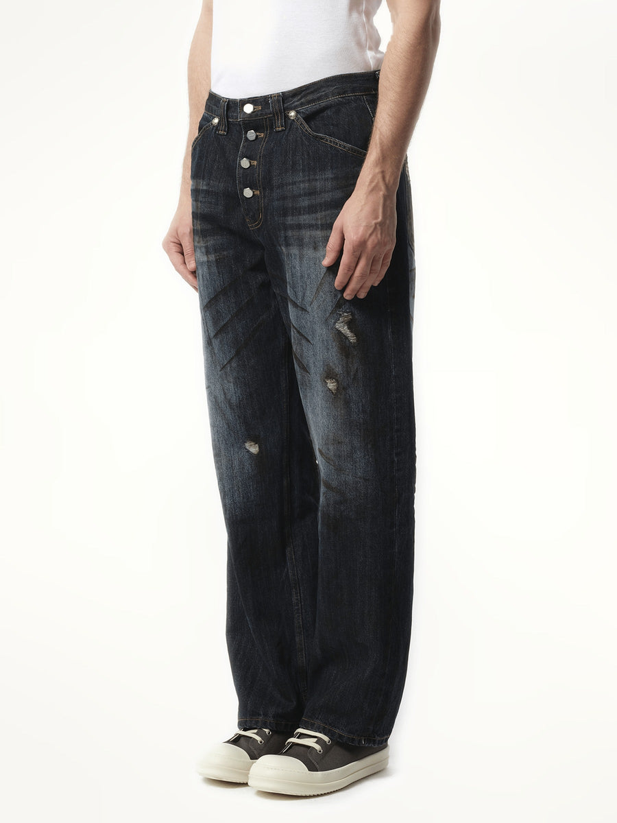 Thug Club Burn Down Denim Pants in Blue