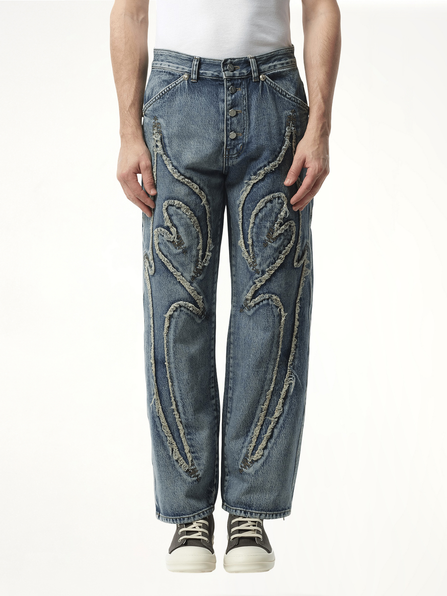 Tribal Denim Pants in Blue