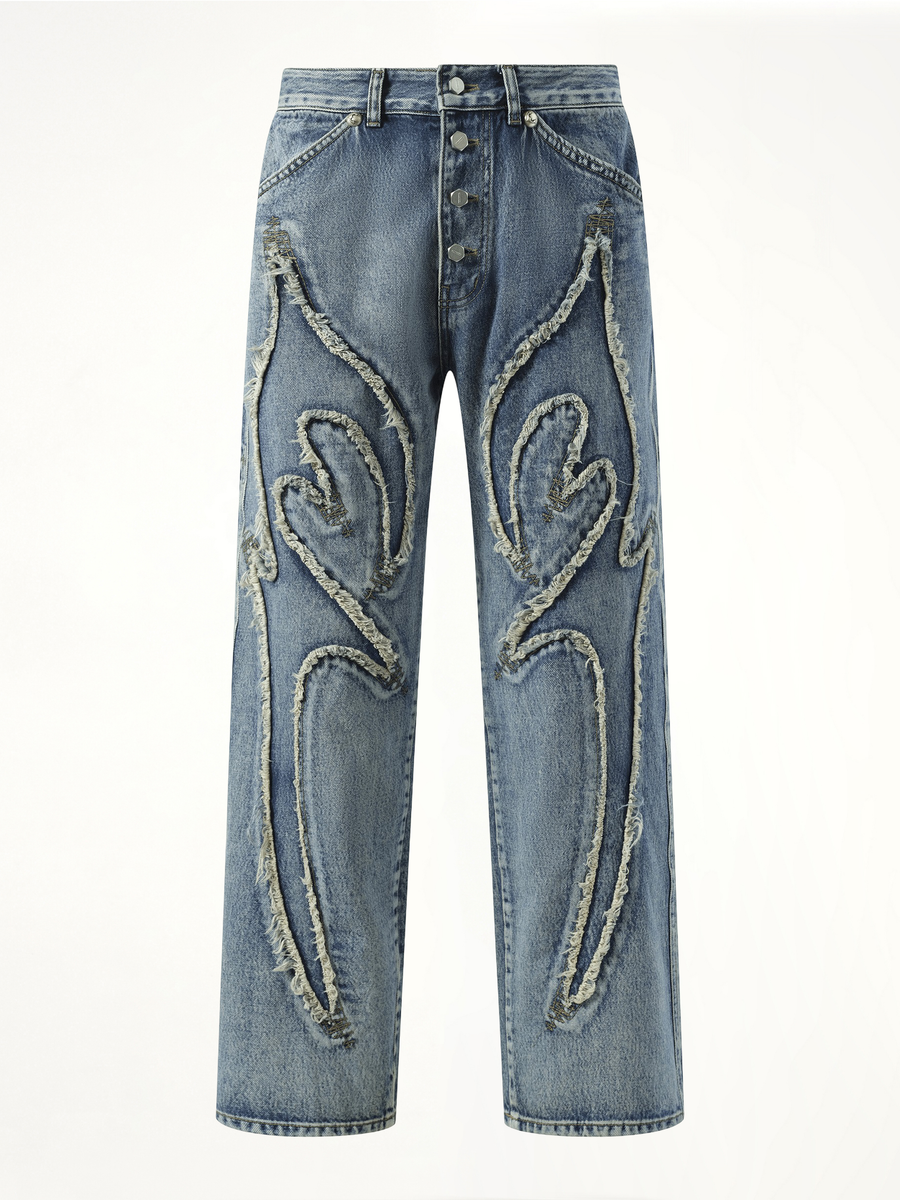 Tribal Denim Pants in Blue