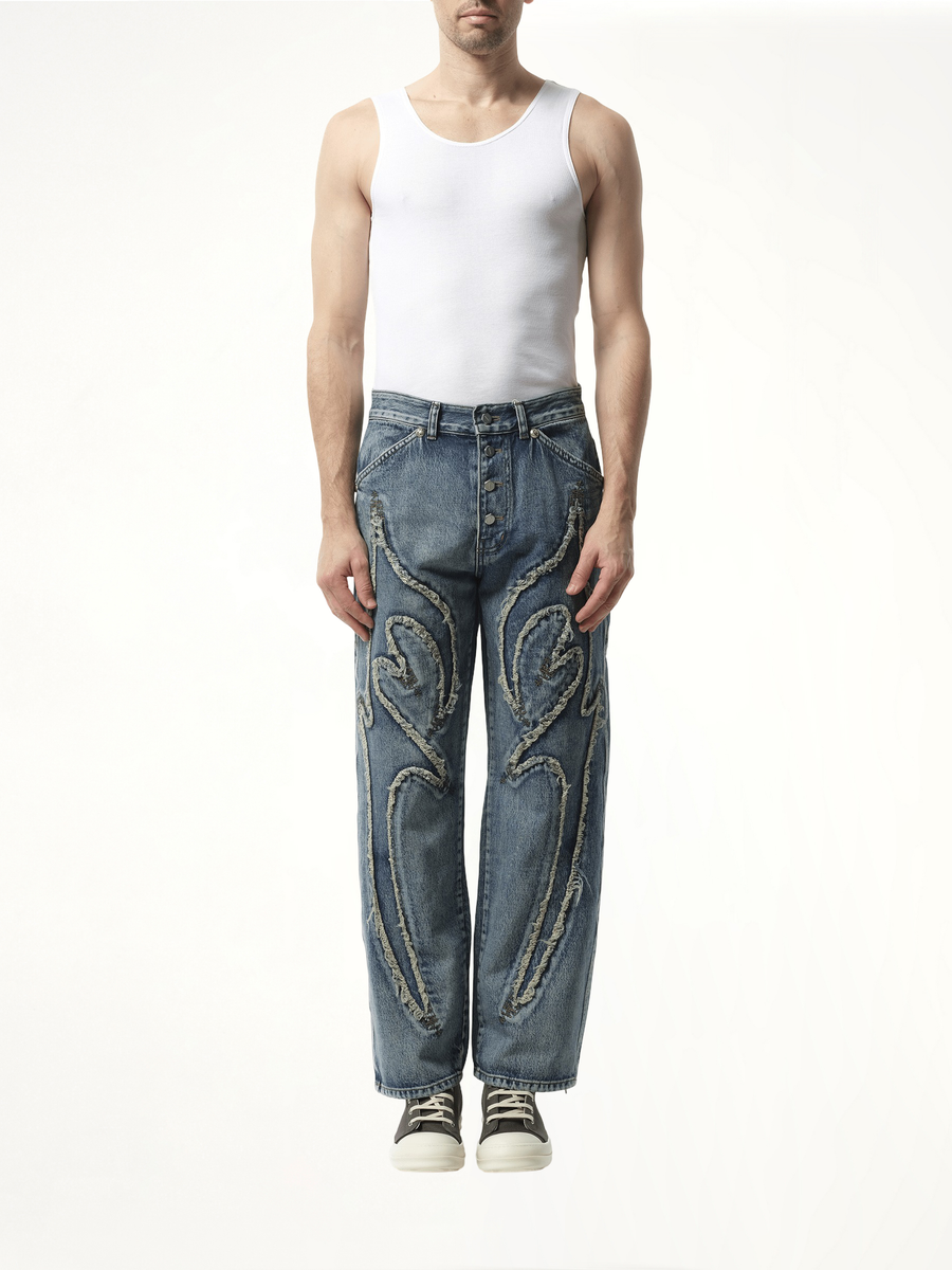 Tribal Denim Pants in Blue