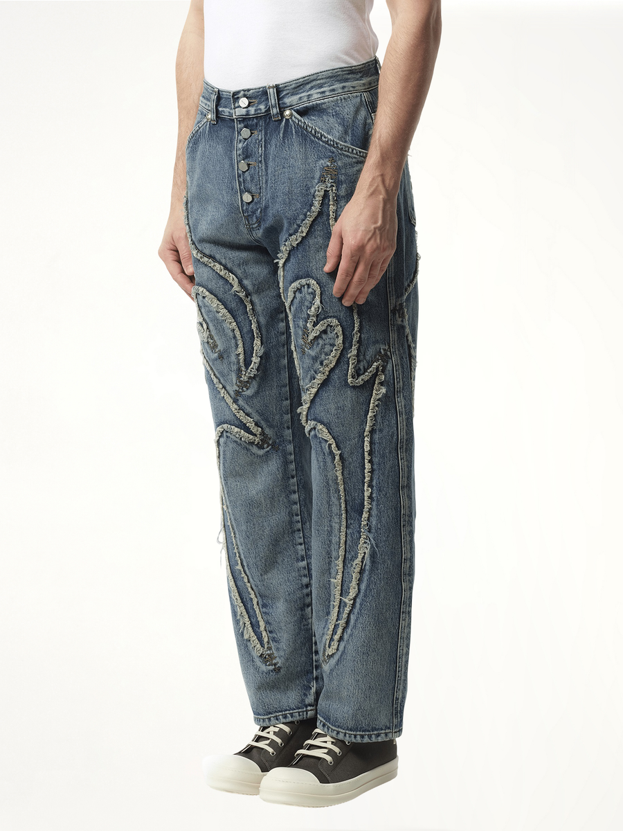 Tribal Denim Pants in Blue