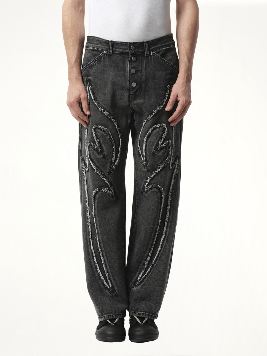 Tribal Denim Pants in Black