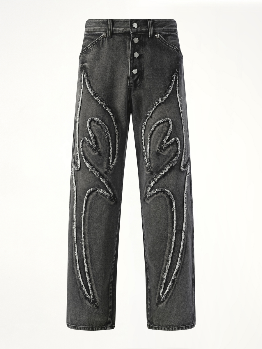 Tribal Denim Pants in Black