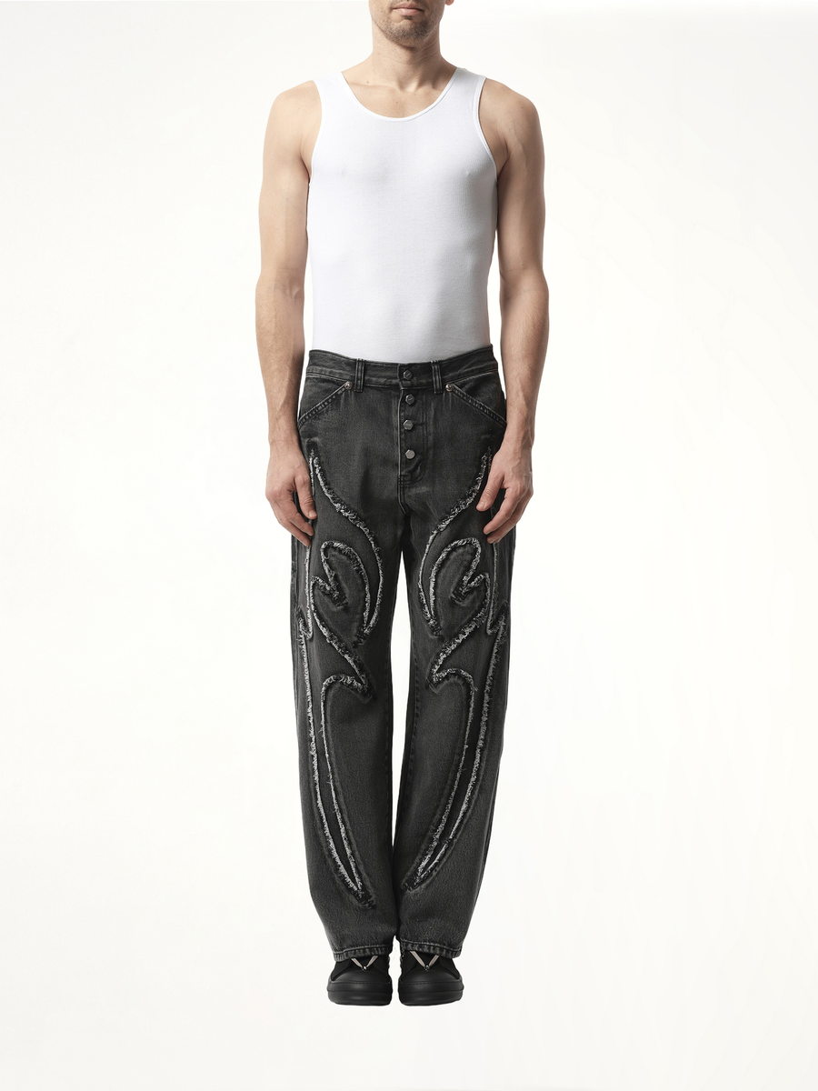 Tribal Denim Pants in Black
