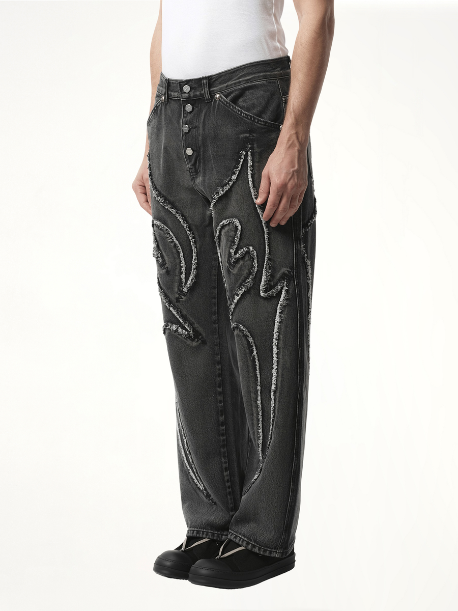 Tribal Denim Pants in Black
