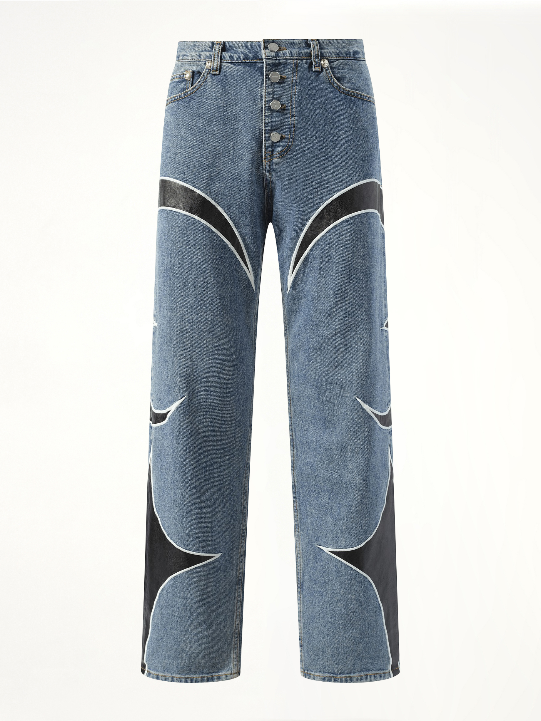 TC Leather Washing Denim Pants in Blue/Black