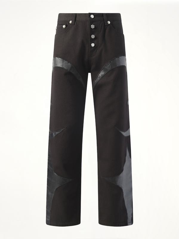 TC Leather Washing Denim Pants in Black