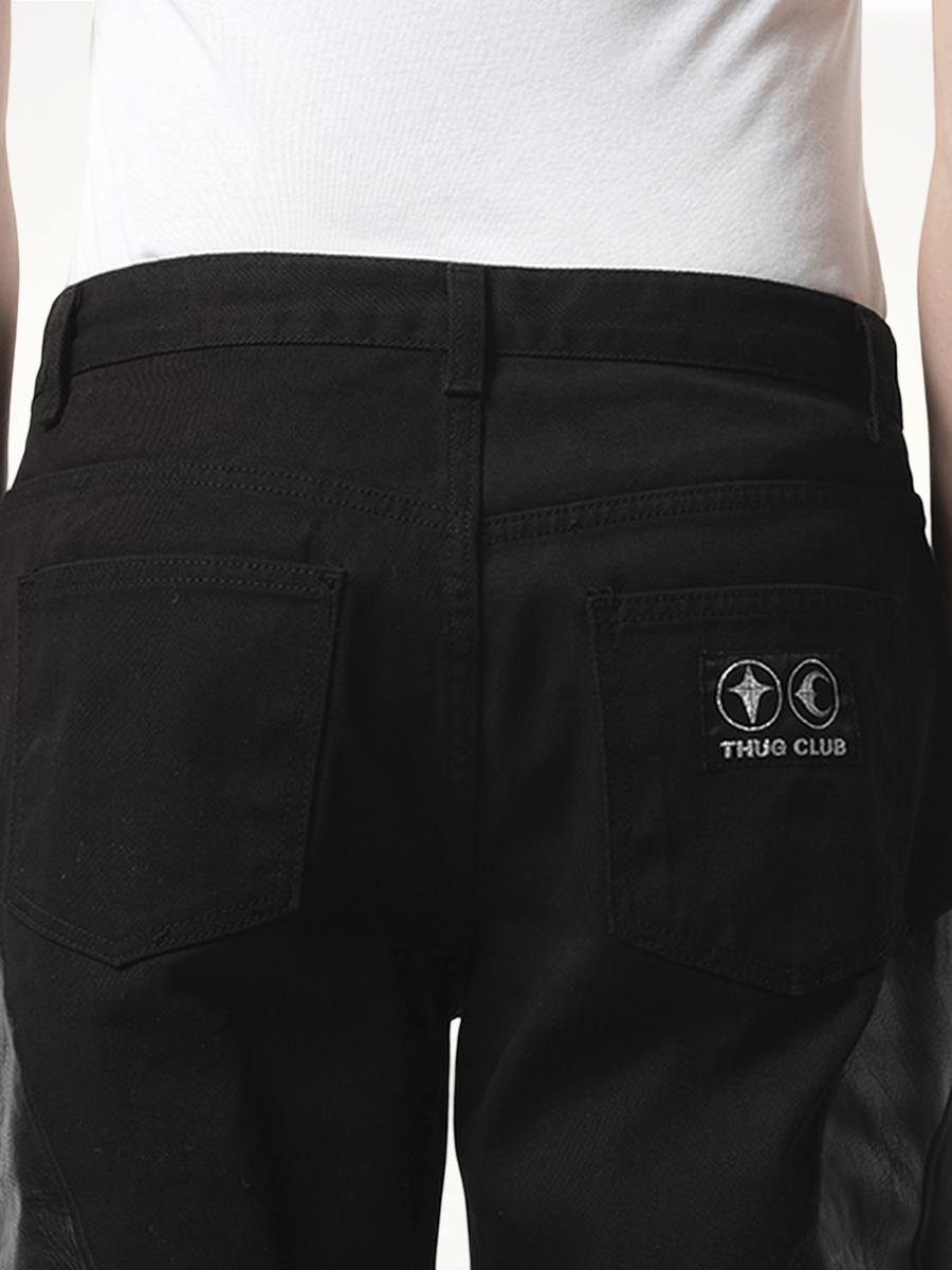 TC Leather Washing Denim Pants in All Black