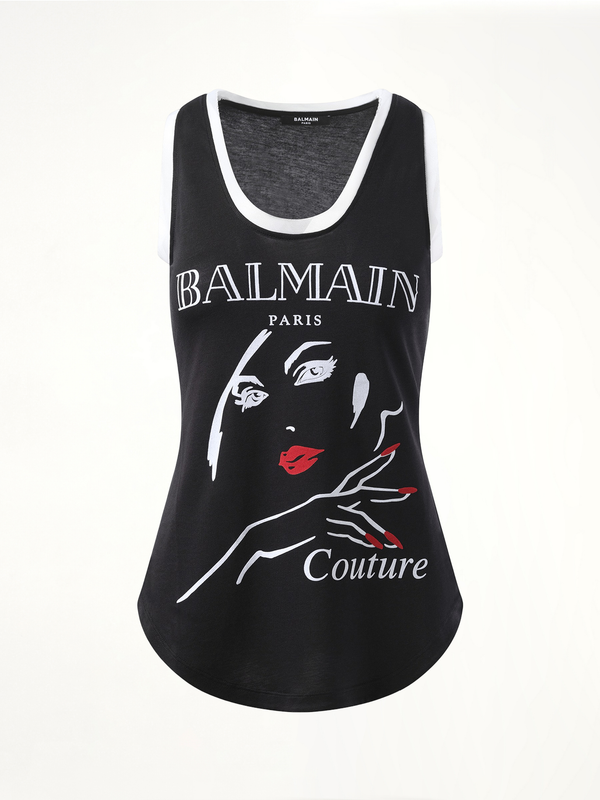 Balmain Beauty Print Jersey & Muslin Top in Black