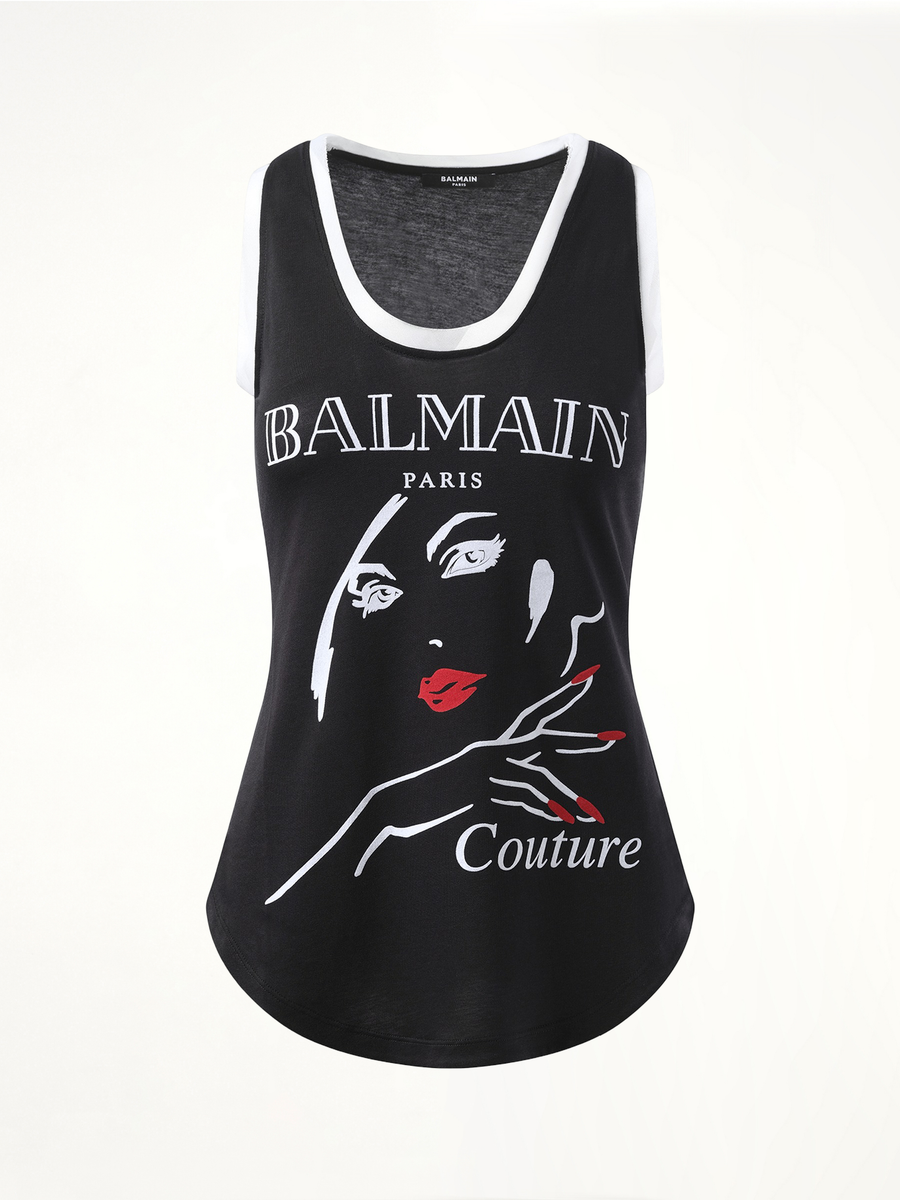 Balmain Beauty Print Jersey & Muslin Top in Black