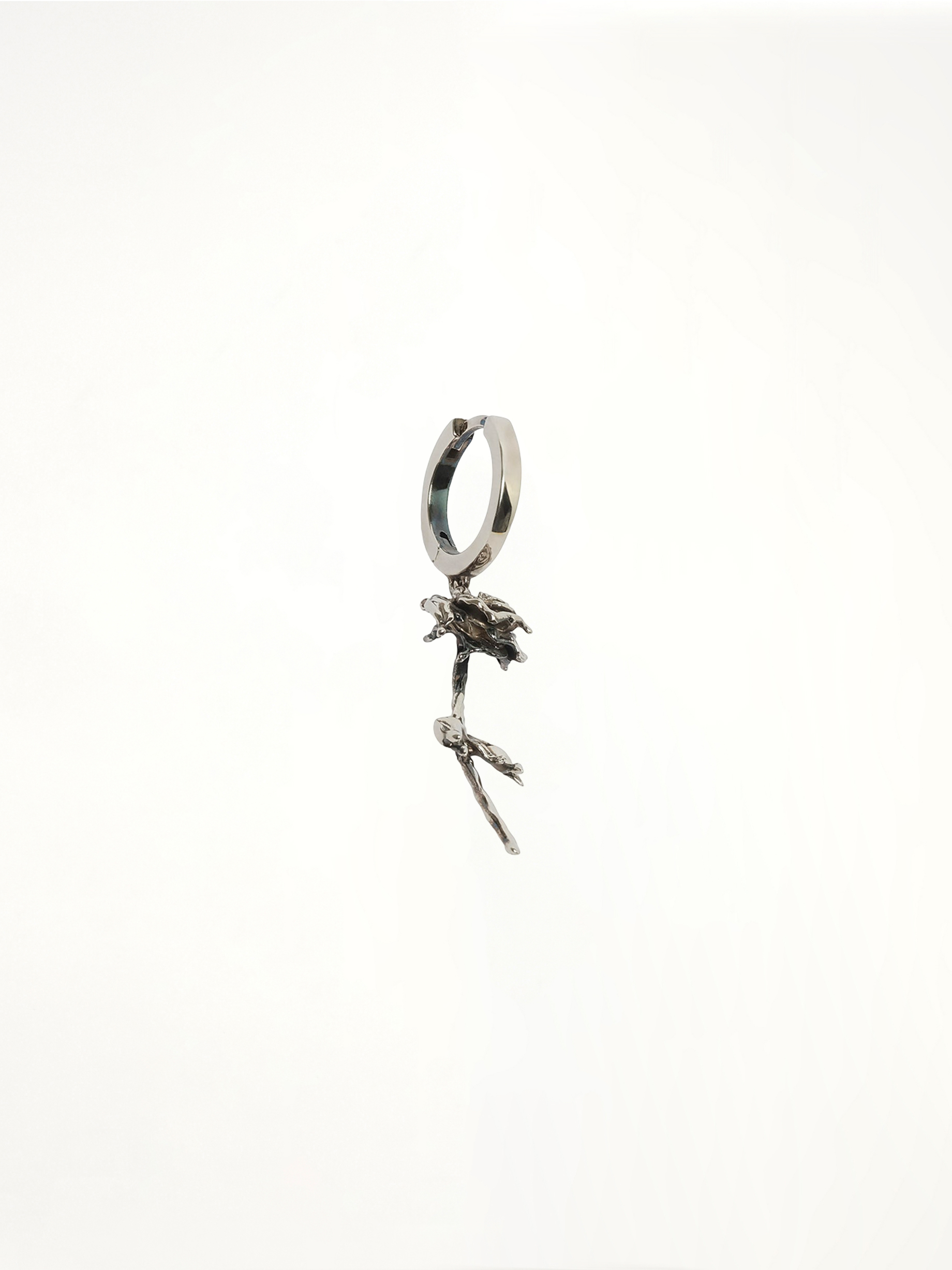 Rose Hoop Earring in Antique Silver