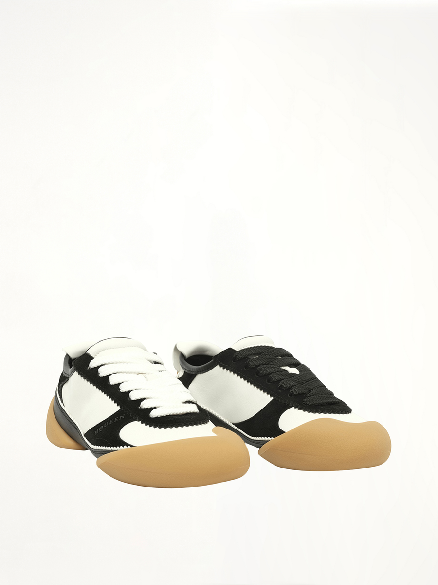 Flexion Sneaker in White/Black/Brown Front View | ALEXANDER MCQUEEN