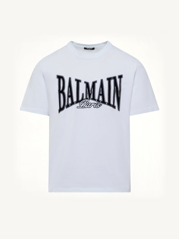 Balmain College Flock T-Shirt in White/Black