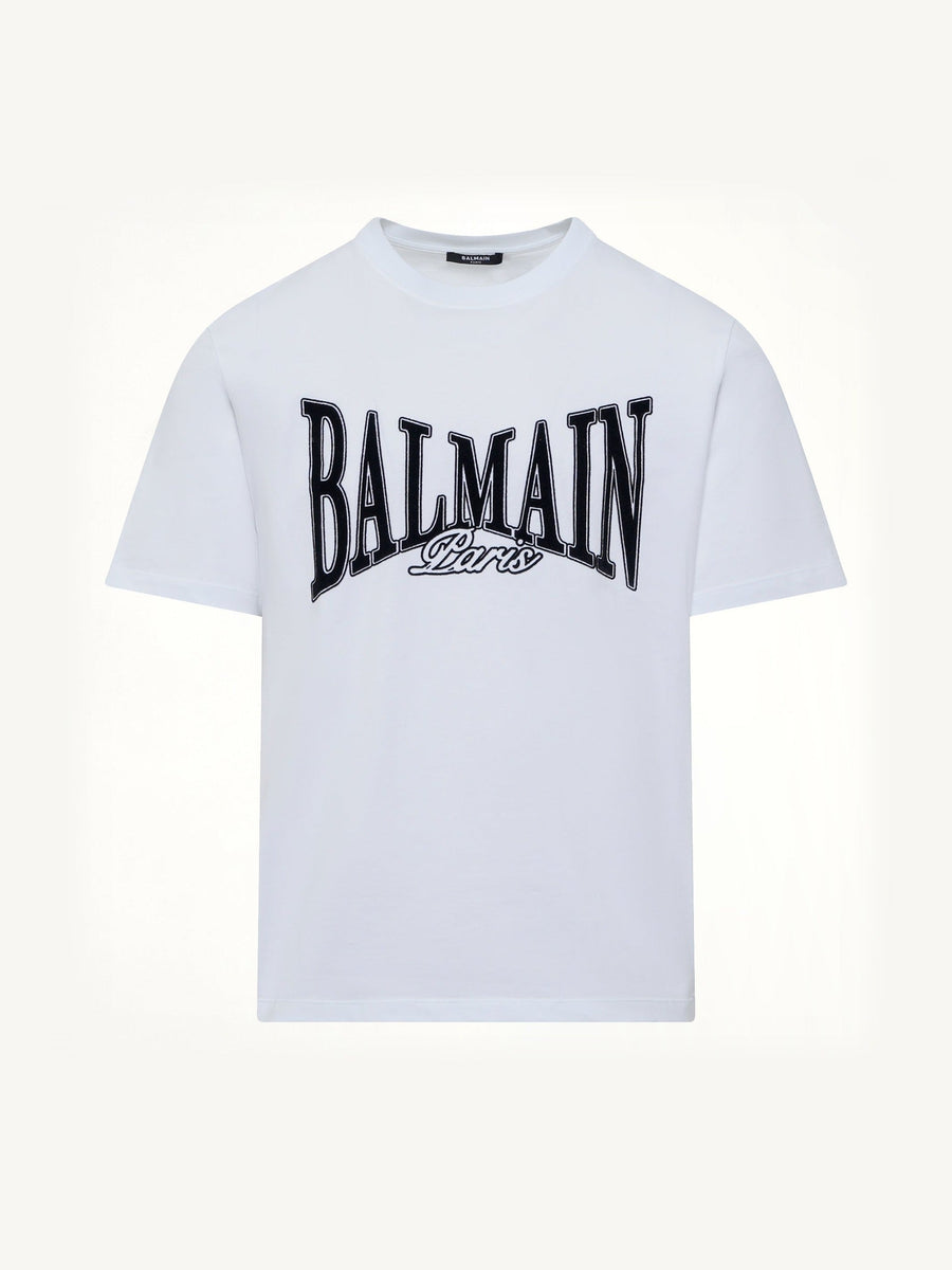 Balmain College Flock T-Shirt in White/Black