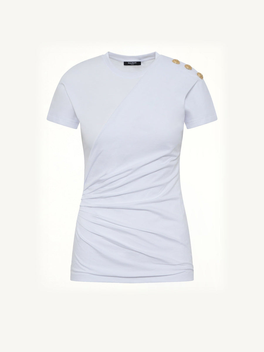 3 Buttons Knotted T-Shirt in White/Black