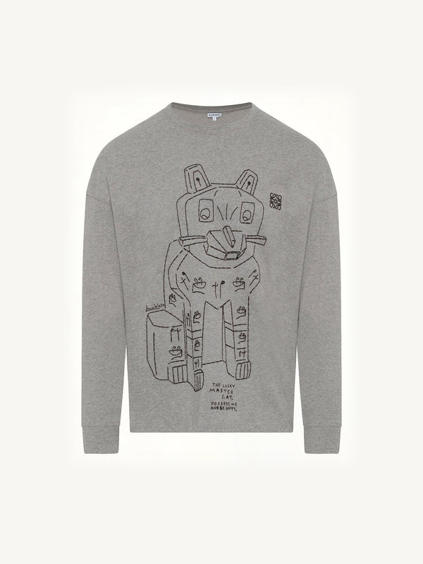 Louis Wain Long Sleeve T-Shirt in Grey Melange