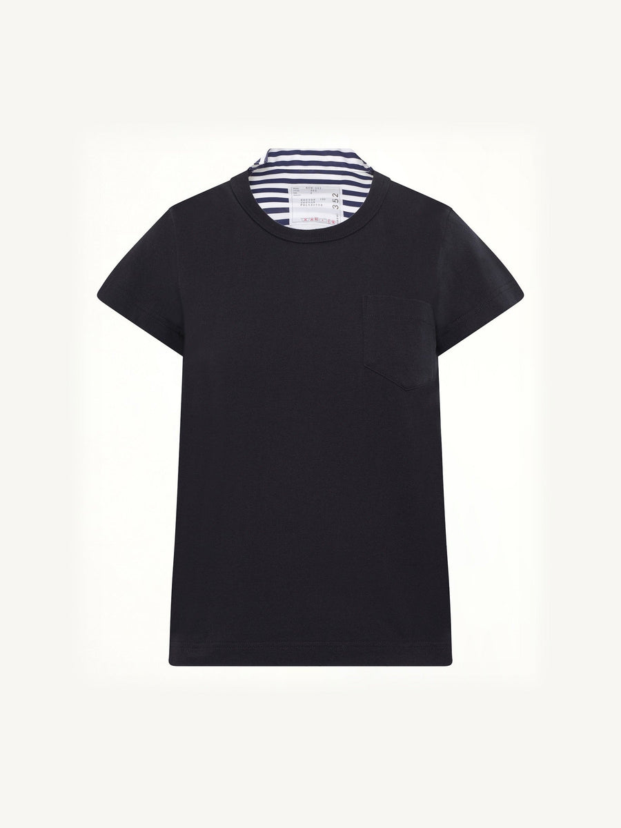 Cotton Poplin x Cotton Jersey T-Shirt in Navy