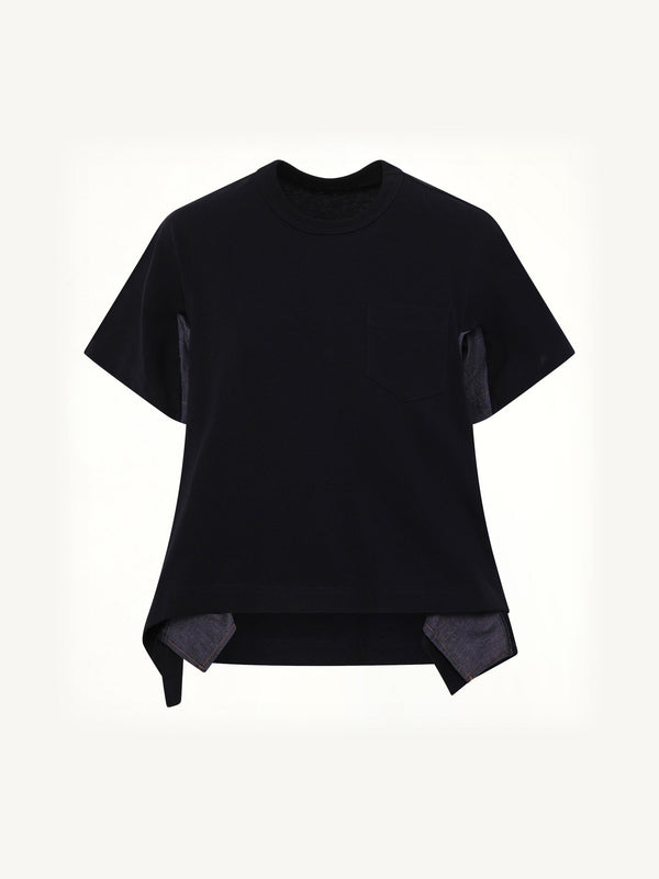 Light Weight Denim x Cotton Jersey T-Shirt in Navy/Blue