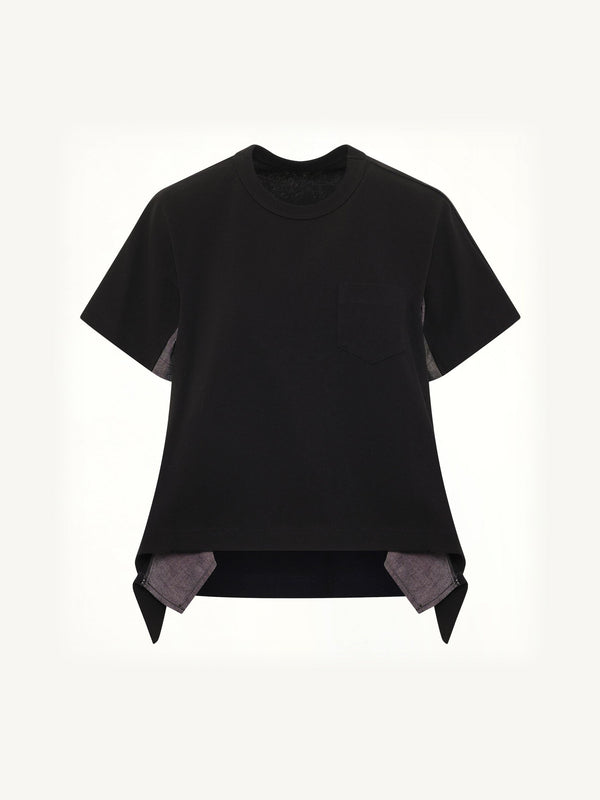Light Weight Denim x Cotton Jersey T-Shirt in Black