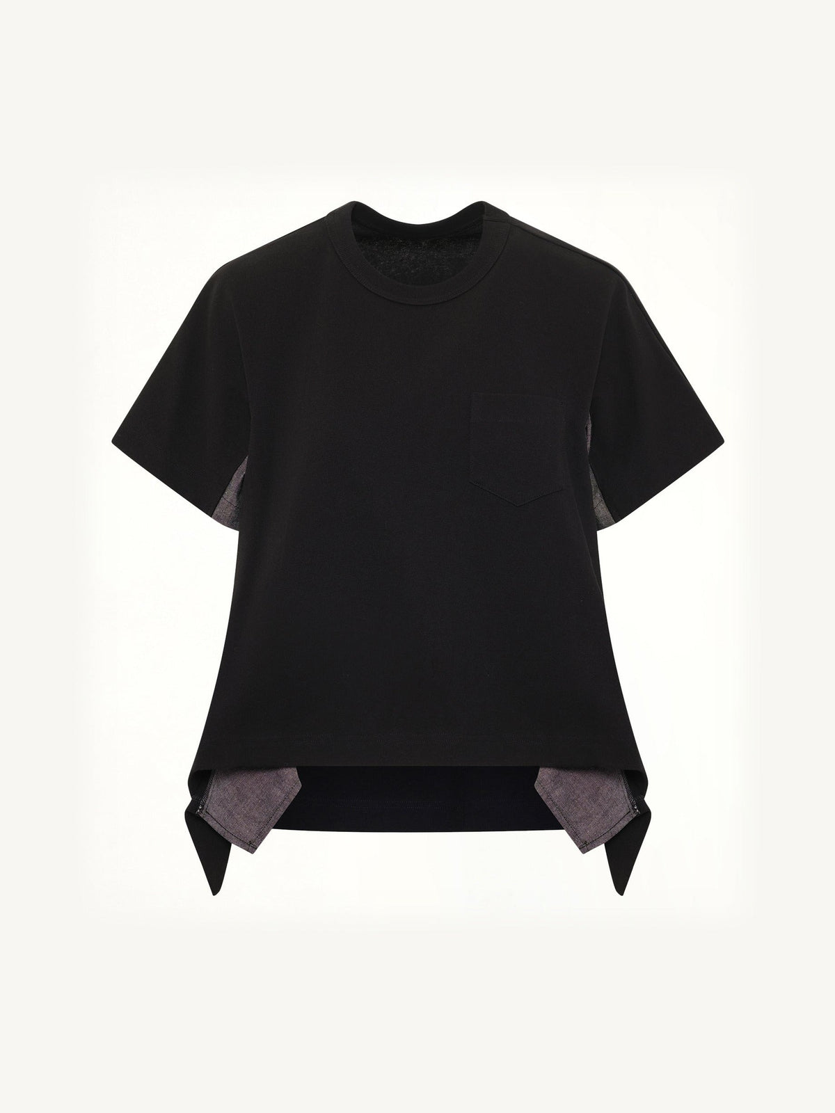 Light Weight Denim x Cotton Jersey T-Shirt in Black