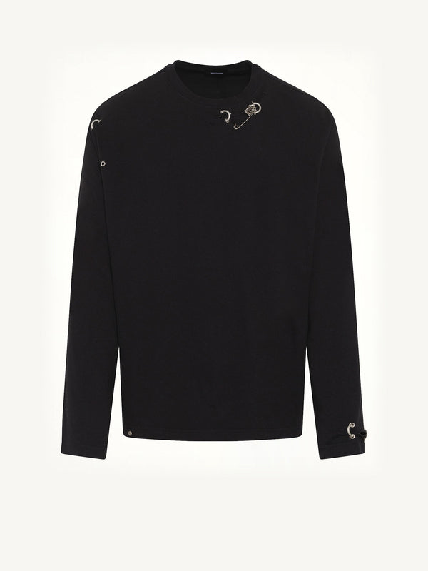 Piercing Detail Long Sleeve T-Shirt in Black