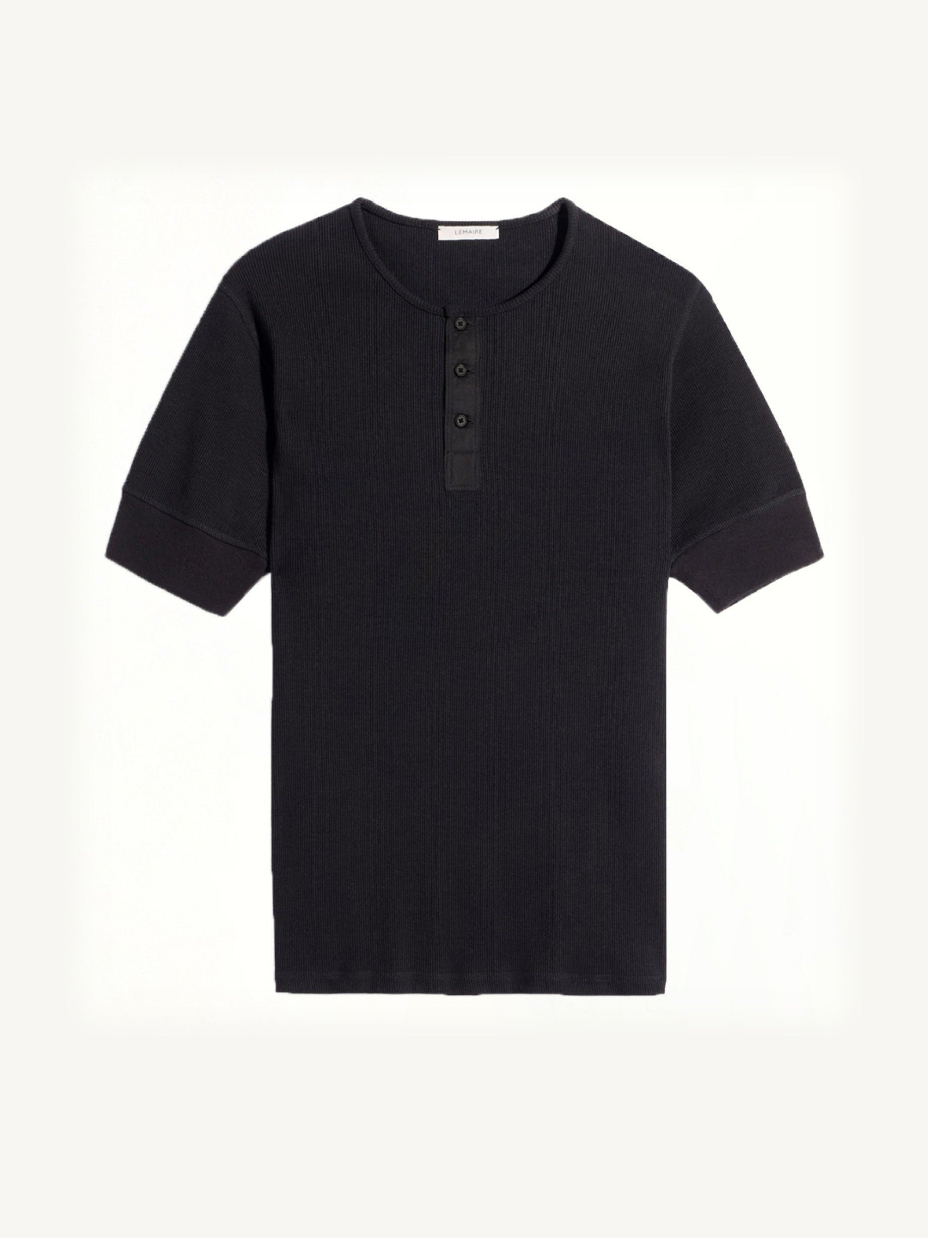 Rib Henley Top in Black