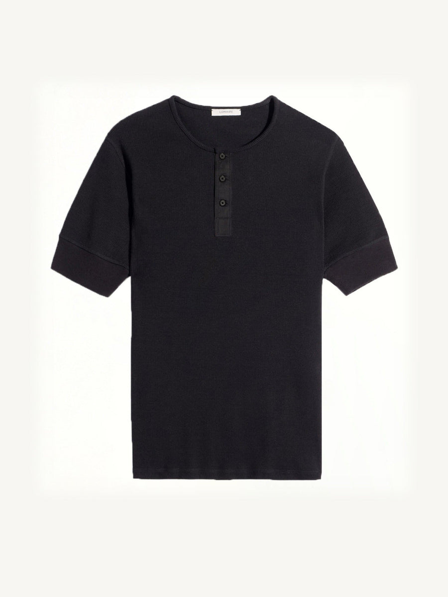 Rib Henley Top in Black