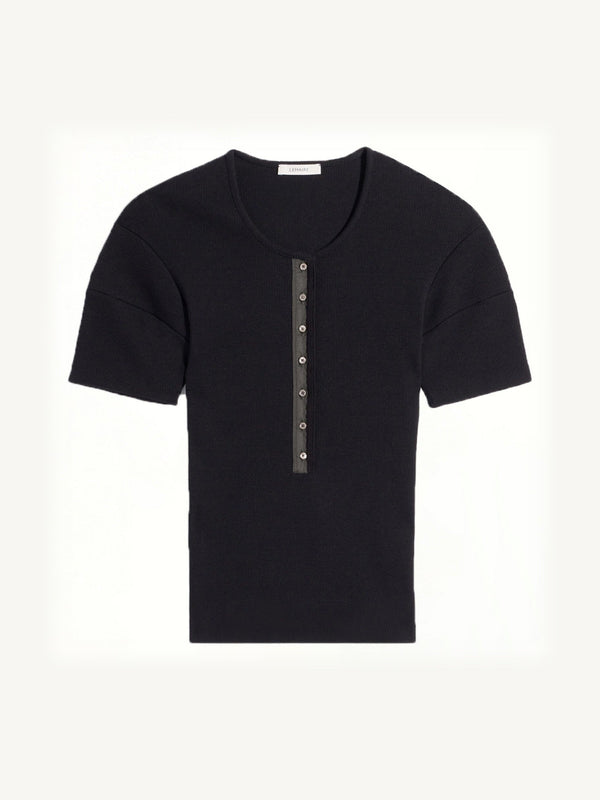 Fitted Henley in Black
