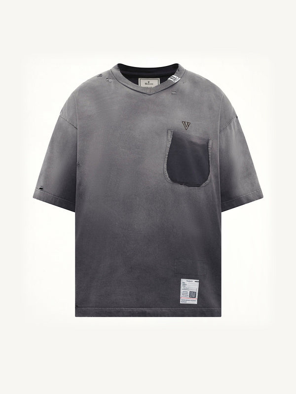 Sun Faded V Neck T-Shirt in Black