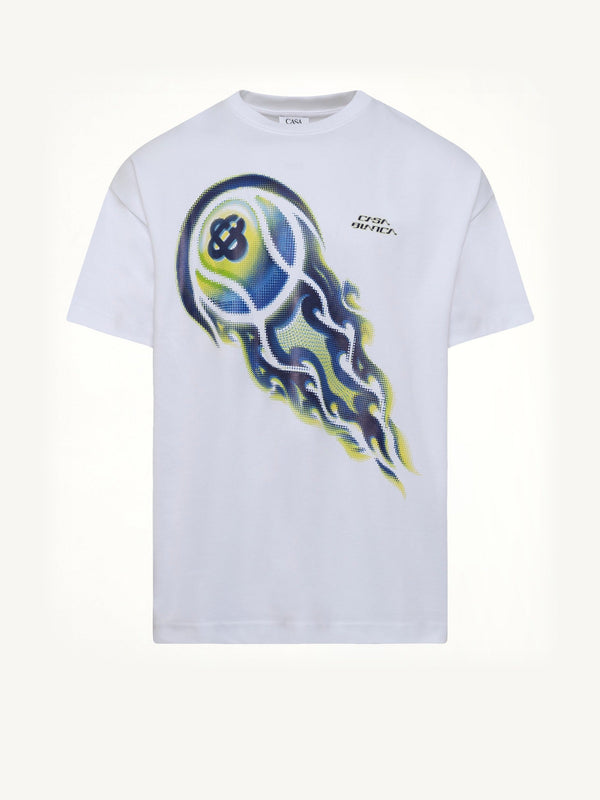 Flaming Tennis Ball Oversized T-Shirt in White