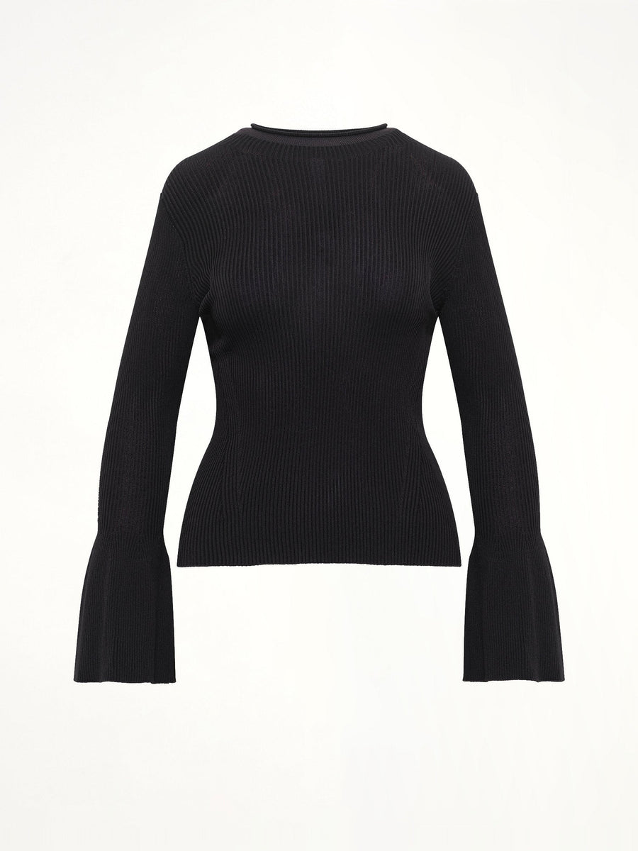 Soft Portrait Long Bell Sleeve Top in Black