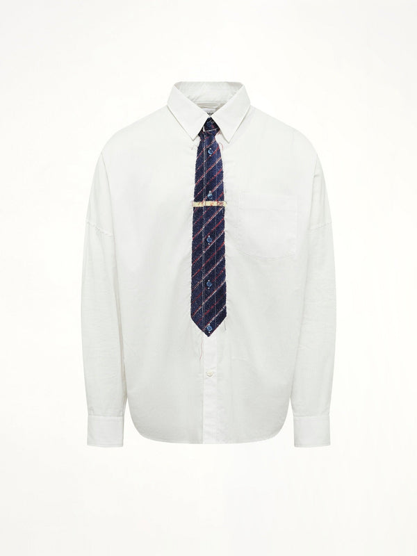Trompe L’Oeil Tie Embroidery Shirt in White/Black