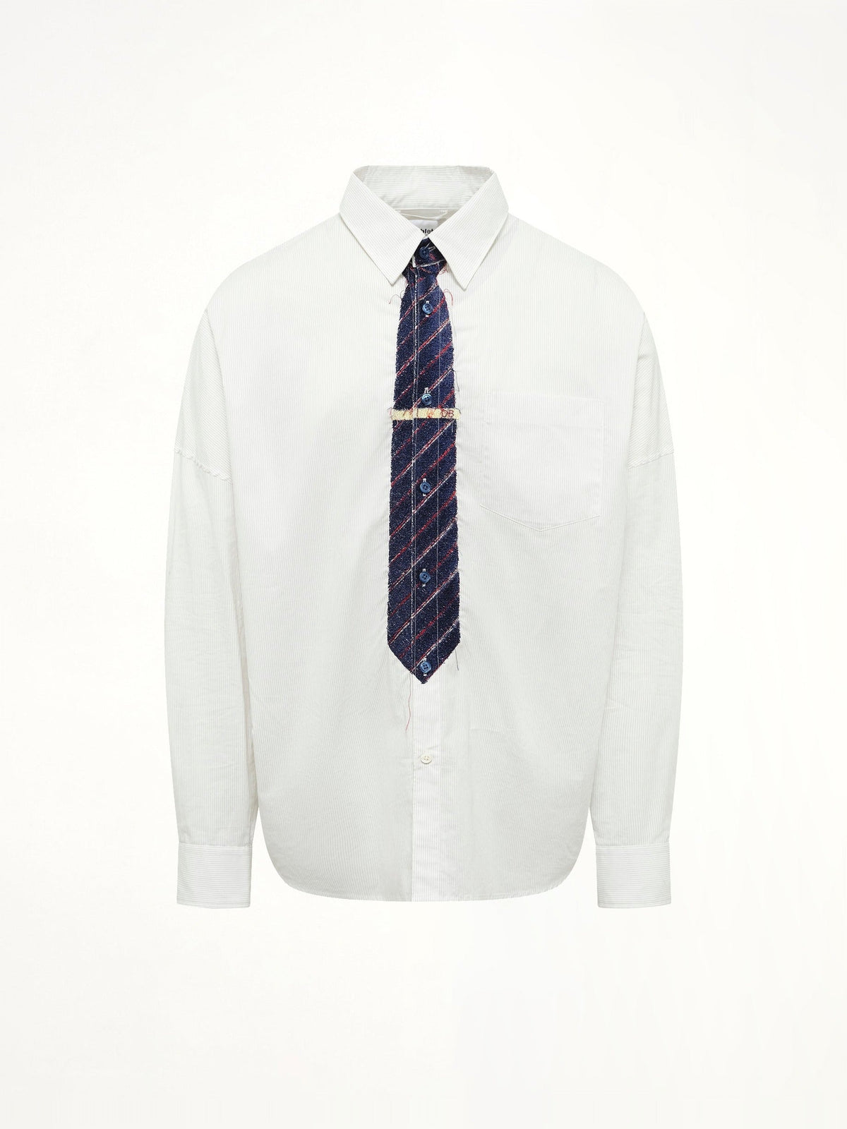 Trompe L’Oeil Tie Embroidery Shirt in White/Black