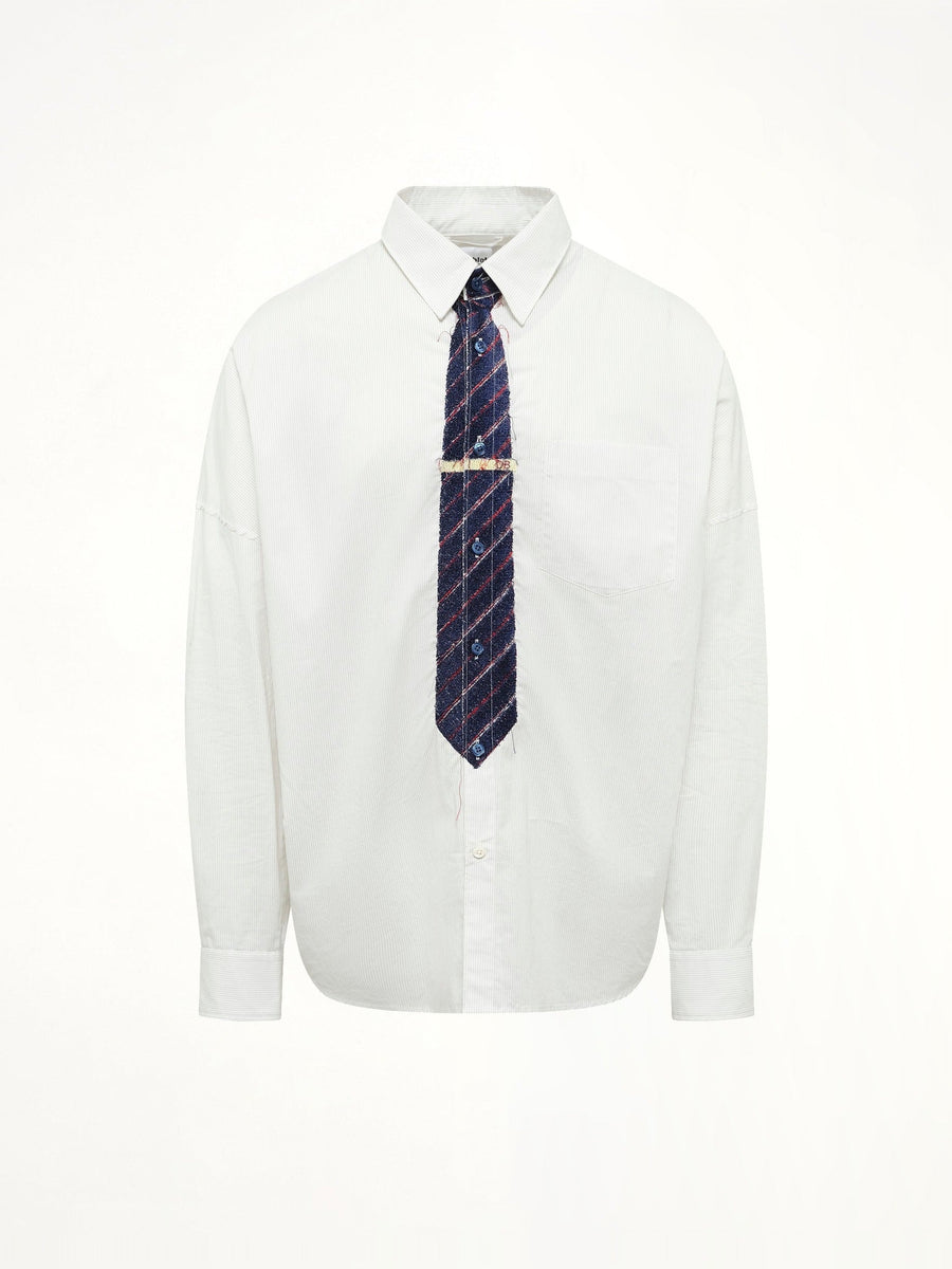 Trompe L’Oeil Tie Embroidery Shirt in White/Black