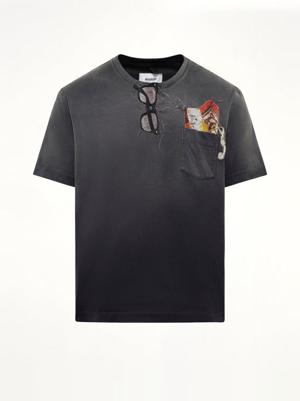 Trompe L’Oeil Embroidery T-Shirt in Black