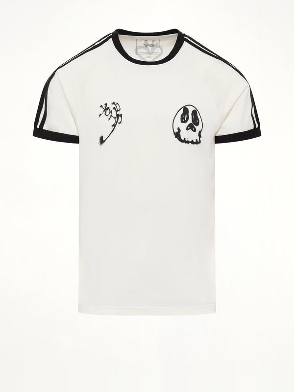 Skull Graphic 3 Stripe T-Shirt in Chalk White