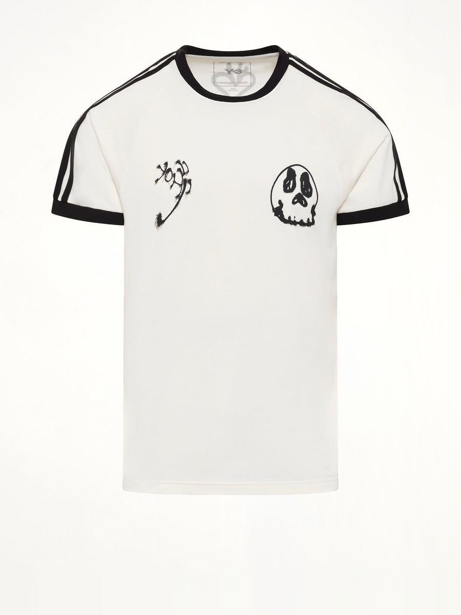 Skull Graphic 3 Stripe T-Shirt in Chalk White