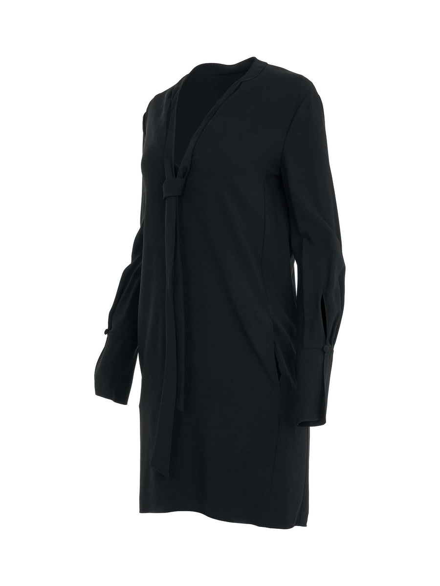 Neck Tie Shift Black Dress in Black