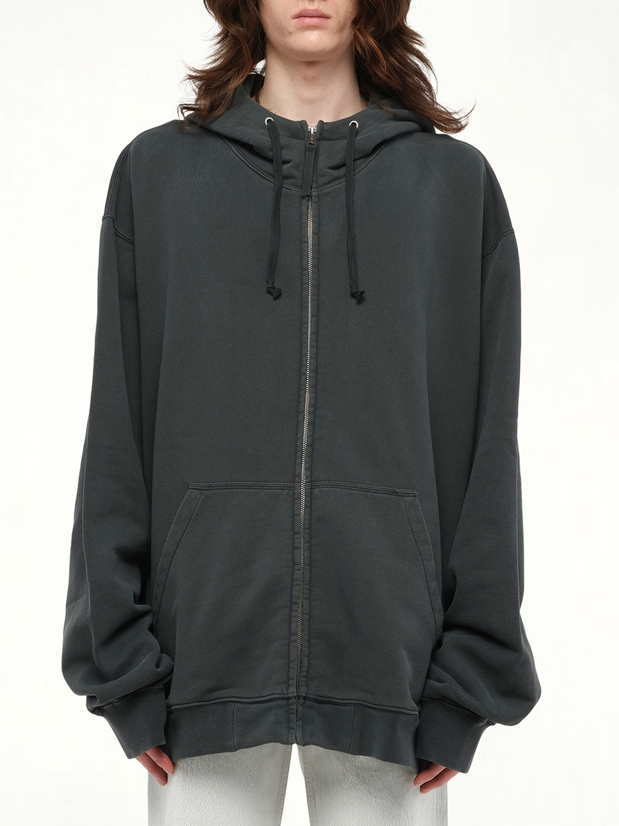 Zip Sweat Jacket in Washed Black