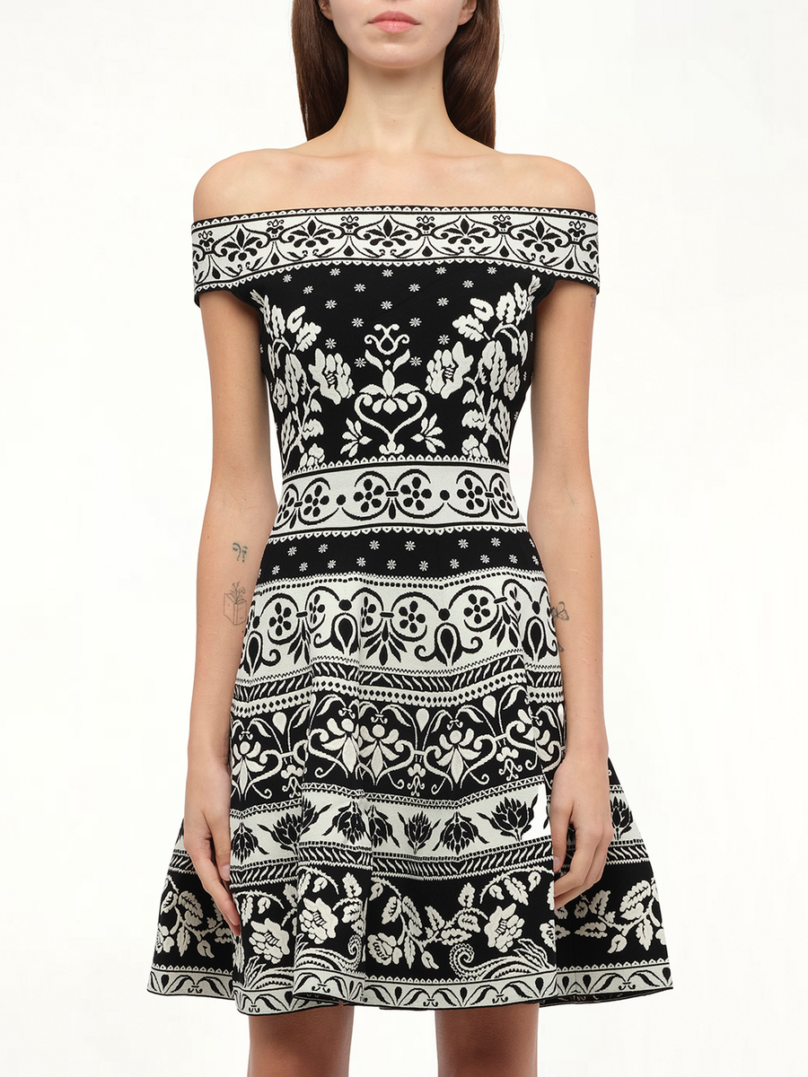 Floral Jacq Dress in Black/White